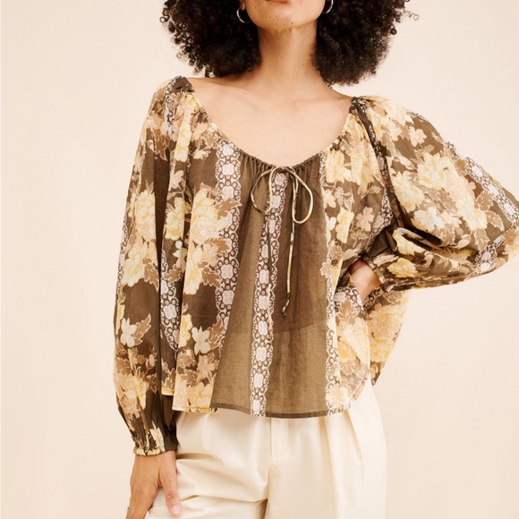 Free People Tops - FREE PEOPLE NEW Elena printed billowy top -brown -medium